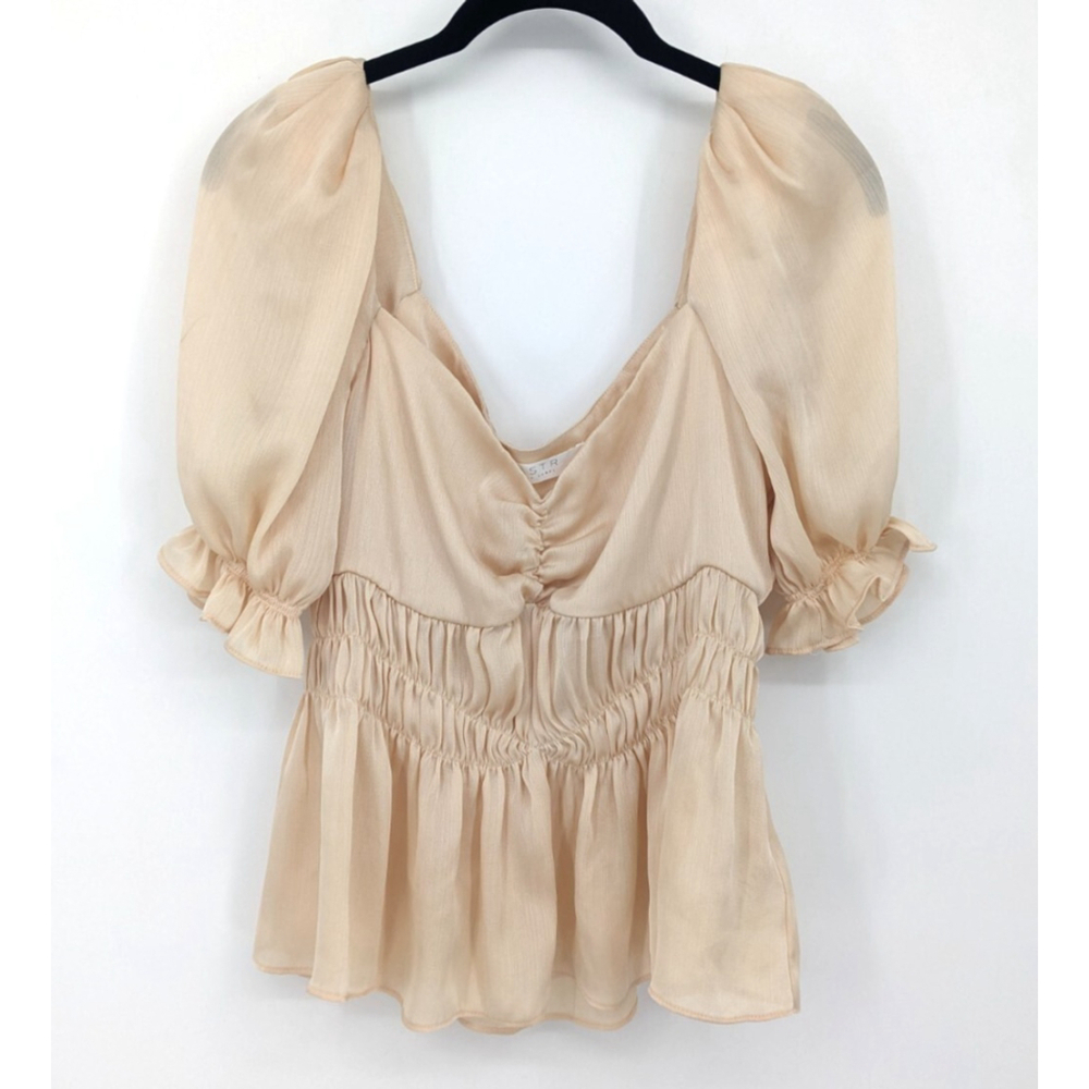 ASTR The Label Top‎ Womens Medium Ivory Satin Y2K 90s Babydoll Blouse